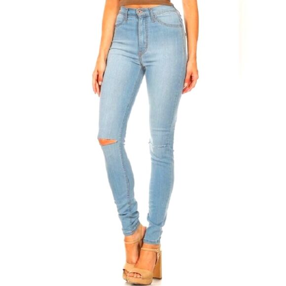 NEW Aphrodite Jeans Skinny Split Knee Light Wash High Waist Size 29 Minimalist - Picture 1 of 9